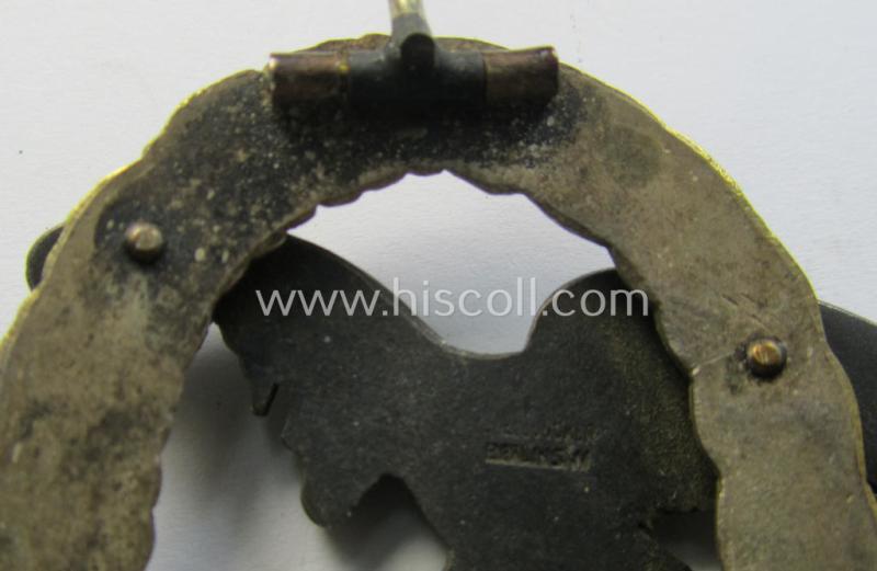 WH (Luftwaffe) 'Flugzeug-Beobachter-Abzeichen' (ie. observers'-war-badge) being a neatly maker- (ie. 'C.E. Juncker'-) marked and/or: 'Buntmetall'- (ie. 'Tombak'-) based example (of the desirable 'J1-pattern'!)