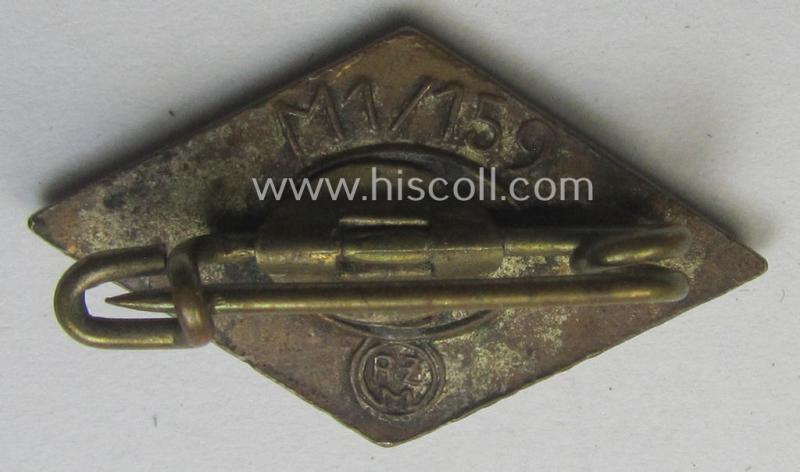 HJ (ie. 'Hitlerjugend') enamelled lapel-pin (ie.: 'Raute') with a: 'RzM - M1/159'-makers'-designation