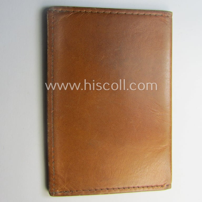 Period, WH (Heeres o. KM) light-brown-coloured- and/or genuine-leather-based protective ID-document-cover (ie. 'Hülle') as was intended for storage of a: 'Truppen-Ausweis' (or: troops identity-document)