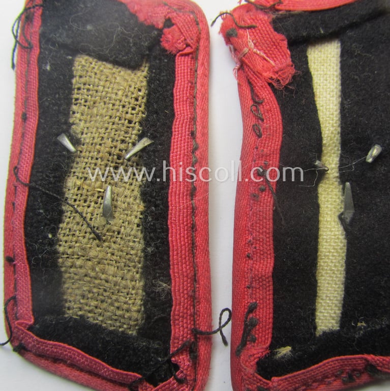Superb - albeit slightly mismatched! - pair of mid- (ie. later-) war-period, WH (Heeres) bright-pink-piped 'Panzer'-collar-tabs (ie. 'Kragenspiegel') each having a zinc-based and/or 'three-pronged' skull-device (ie. 'Totenkopf') period-attached