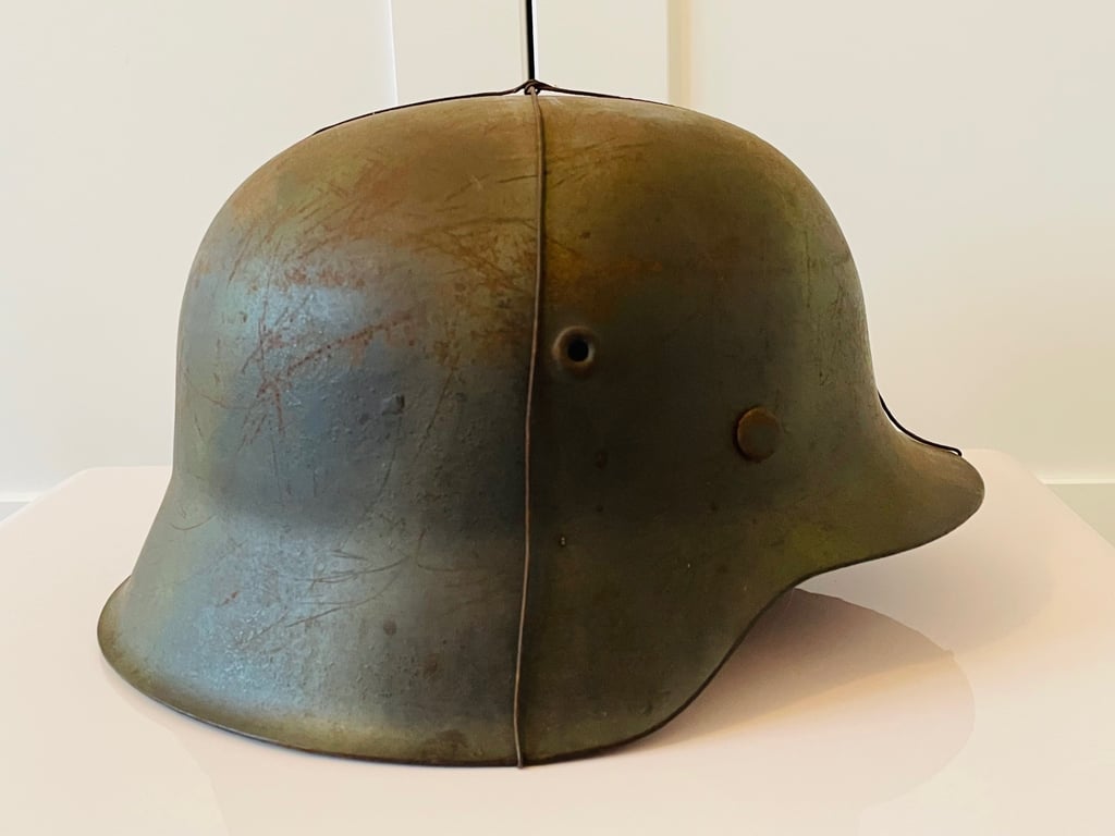 WWII GERMAN SD LUFTWAFFE M42 HELMET WITH WIRE CAMOUFLAGE FRAME.