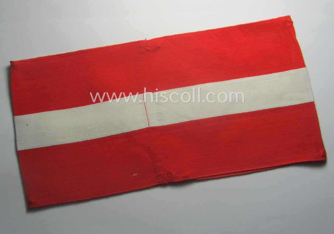 Attractive - and scarcely found! - 'standard-issued'- (ie. entirely woven) pattern, bright-red-coloured HJ- (ie. 'Hitlerjugend'-) related armband (ie. 'Armbinde') being a minimally used example that is void of an 'RzM'-etiket