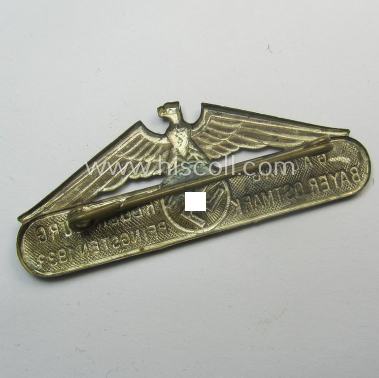 Silver-toned, N.S.D.A.P.-related day-badge (ie. 'tinnie') being a non-maker-marked example as was issued to commemorate a specific meeting entitled: 'Gautag Regensburg - Bayer. Ostmark - Pfingsten 1933'