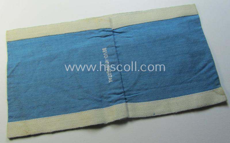 Superb, linnen-based- and/or light-blue-coloured armband (ie. 'Armbinde') depicting an interwoven white-toned circle (ie. dot-) and dito white-coloured borders as was intended for usage by a: 'Luftschutzwart des Reichsluftschutz-Bundes'