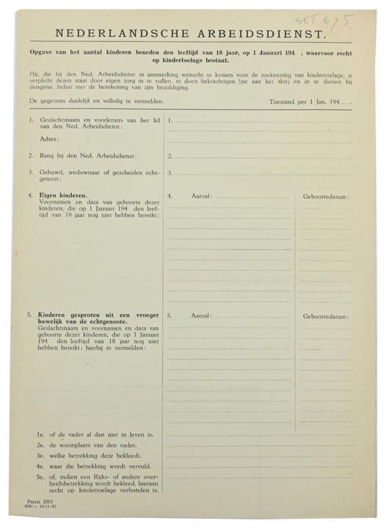 Dutch NAD Enlistment Paper