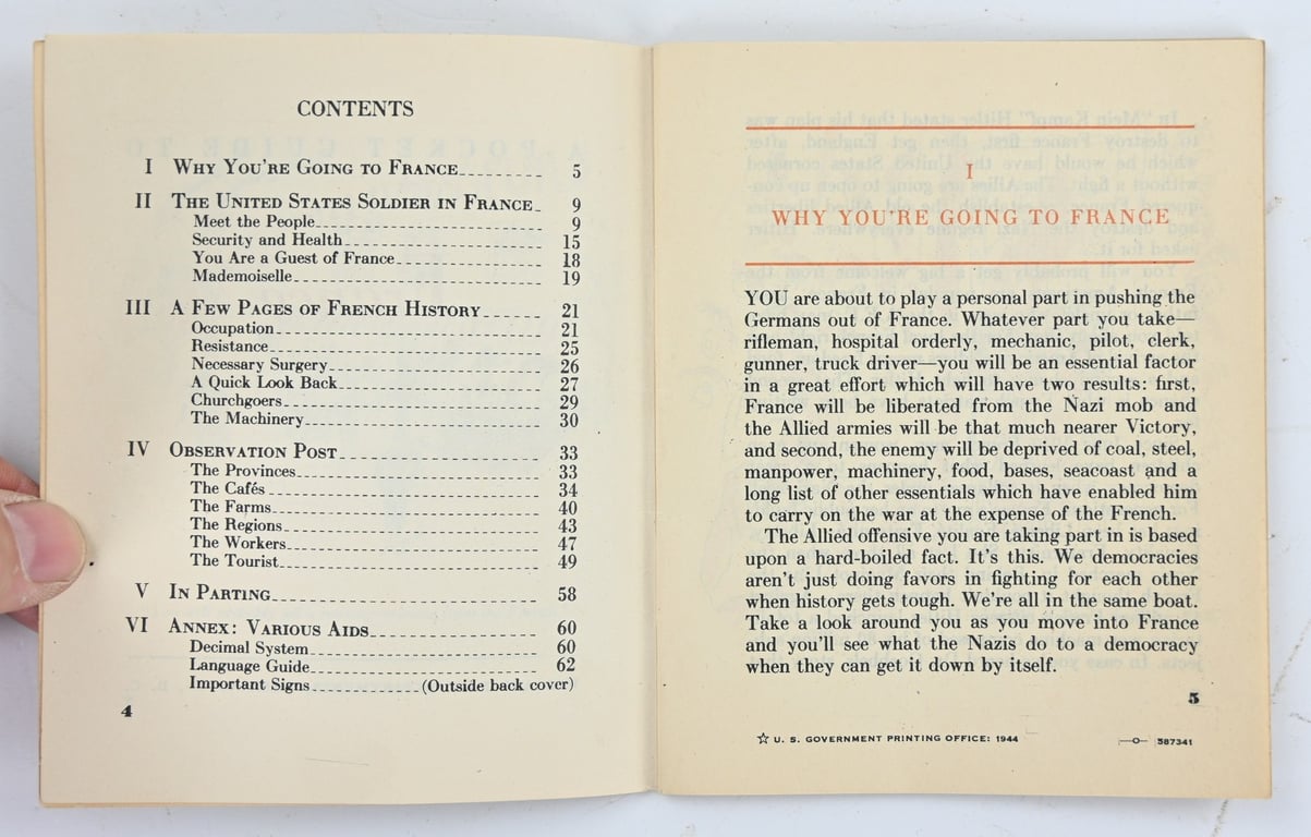 US WW2 Pocket Guide for France.