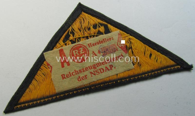 'HJ' ('Hitlerjugend') district-triangle (ie. 'Gebietsdreieck') entitled: 'Süd Baden' (being a simply never used- nor worn example that still retains its period-attached 'RzM'-etiket)