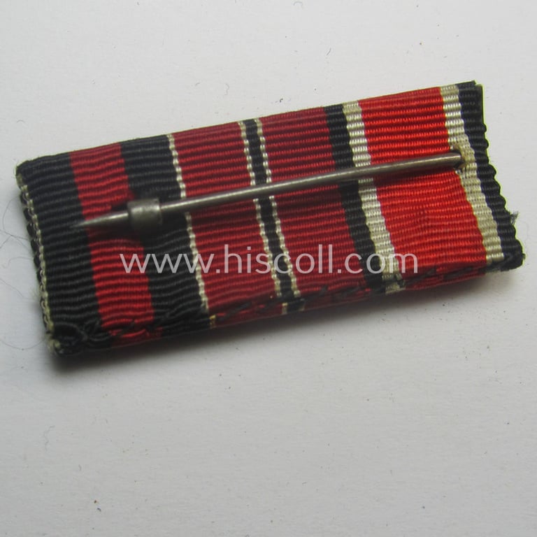 3-pieced, WWII- (ie. TR-) period ribbon-bar (ie. 'Feld- o. Bandspange') showing resp. the ribbons for an: 'EKII.Kl.', an: 'Ost'-medal and a Czech 'Anschluss'-medal '1.Oktober 1938'
