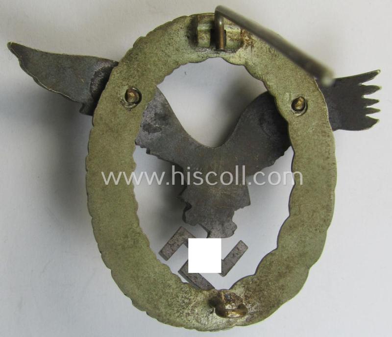 Attractive, WH (Luftwaffe) 'Flugzeugführer-Abzeichen' (or: pilots'-badge) being a mid-war-period- and neatly 'Buntmetall'-based (albeit non-maker-marked) example as was produced by the: 'Friedrich Linden'- (ie. 'FLL'-) company