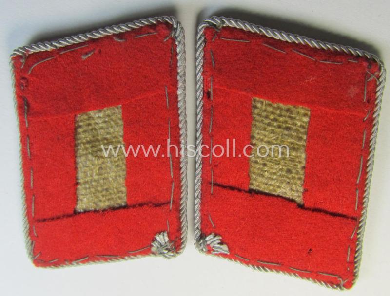 Superb - just minimally used and/or fully matching! - pair of hand-embroidered WH (Luftwaffe) officers'-type collar-patches as executed in bright-red-coloured wool as was intended for usage by a: 'Major der Flak-Artillerie-Truppen'