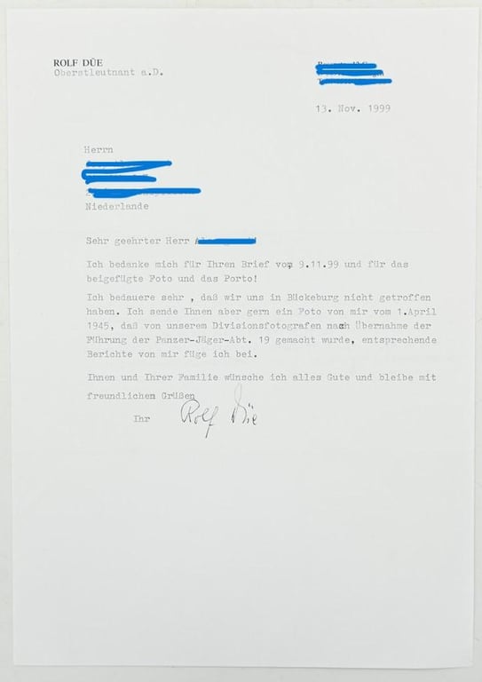 Signature of Wehrmacht (Heer) KC Recipient 'Rolf Düe'