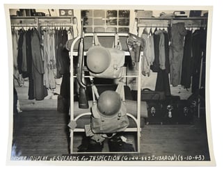 US WW2 Press Photo 'Side arms inspection'