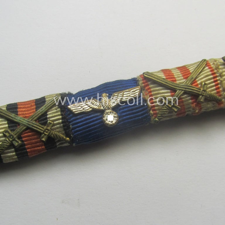 6-pieced, WWI- (ie. WWII-) period ribbon-bar (ie. 'Feld- o. Bandspange') showing resp. a WWI-period: 'EKII.Kl.', a: 'FKK m. S.', a: WH (Heeres) 'DA' and three Austrian, WWI-period commemorative-medals