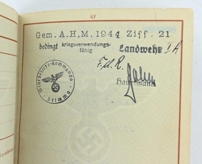 German WH Wehrpass 'Willy Wiebach'