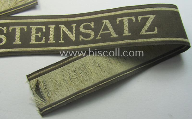 Superb - and actually rarely encountered! - example of the HJ/BDM- ('Hitlerjugend' ie. 'Bund Deutscher Mädel'-) cuff-title (ie. 'Ärmelstreifen') entitled: 'BDM-Osteinsatz' being an example as executed in the neat 'BeVo'-weave pattern