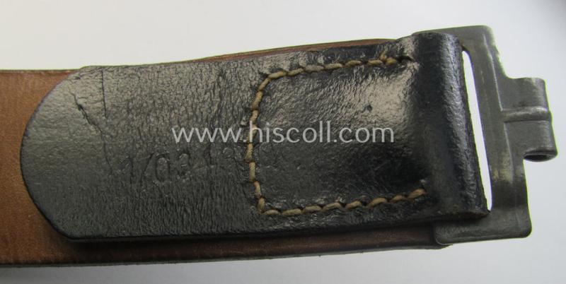 Neat, later- (ie. mid-) war-period, black-coloured WH (Heeres, Luftwaffe, Waffen-SS etc.) 'standard-issue'-pattern belt (ie. 'Koppelriemen') being a 92 cms. sized example that shows a (clear) makers'-designation (ie. 'RbN.Nr.')
