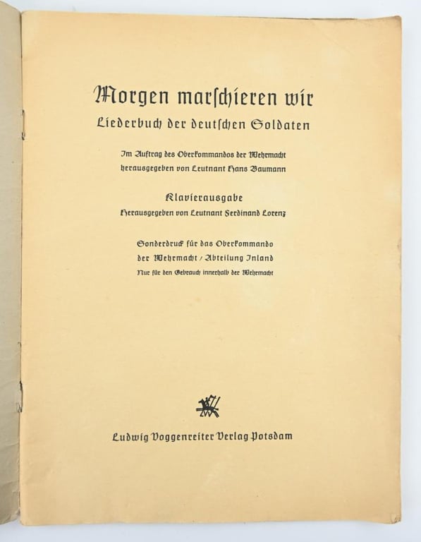 German WH Songbook 'Morgen Marschieren Wir'