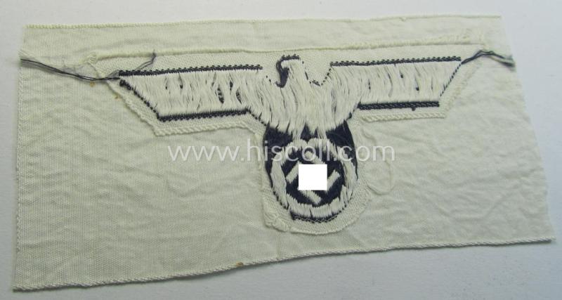Attractive - and scarely seen! - WH (KM) related breast-eagle (ie. 'Brustadler für Mannschaften u. Uffz. der Kriegsmarine') being a 'standard-issue'-pattern-example as executed in the 'BeVo'-weave-pattern on a white-coloured background