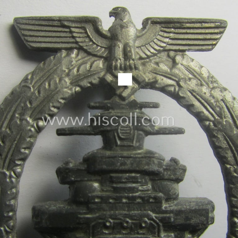 WH (Kriegsmarine) so-called: 'Flottenkriegsabzeichen' (or: high-sea fleet badge) being a maker- (ie. 'RS'-) marked example as was produced by the: 'Rudolf Souval'-company