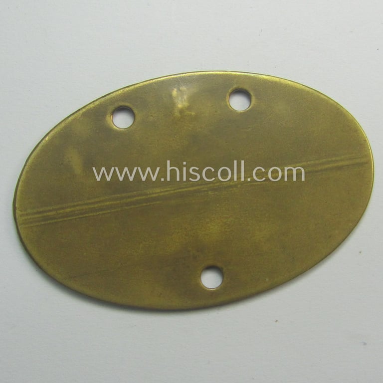 Typical pre-war- (albeit 'standard-issue'-) pattern, WH (Kriegsmarine) copper-based- and/or golden-bronze toned ID-disc (ie. 'Erkennungsmarke') bearing the engraved numeral (ie. name) that simply reads: 'Walter Aleithe - 0.1743/36 S.'