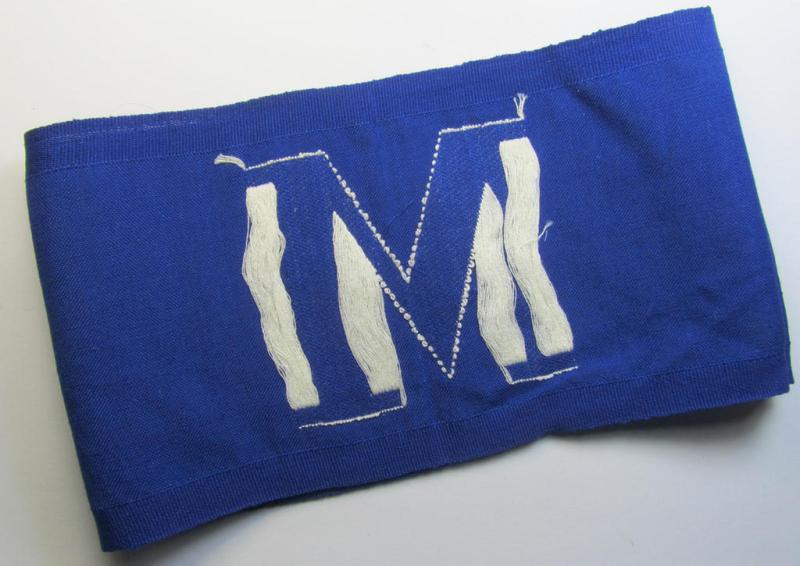 Attractive - and scarcely found! - EM- (ie. NCO-) pattern 'Reichsluftschutzbund' (ie. 'RLB'-) service-armband as executed in the neat 'BeVo'-weave-pattern as was intended for usage by a member serving as an: 'RLB-Melder'