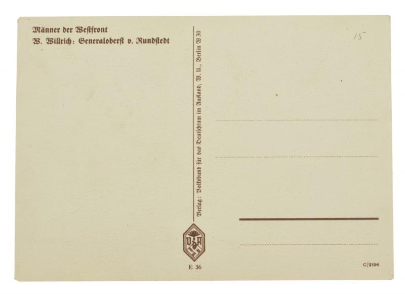 German WH Postcard 'Generaloberst von Rundstedt'