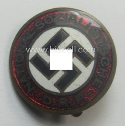 Unusually seen - smaller-sized- and darker-red-coloured! - 'N.S.D.A.P.'-membership-pin-...