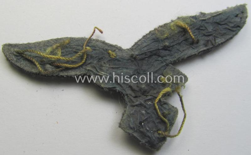 WH (Luftwaffe) officers'-pattern visor-cap-eagle (ie. 'Adler für LW-Offiziers-Schirmmütze') being a neatly hand-embroidered example of the: 'Extra Qualität' that comes in a moderately used- (ie. carefully cap-removed-), condition