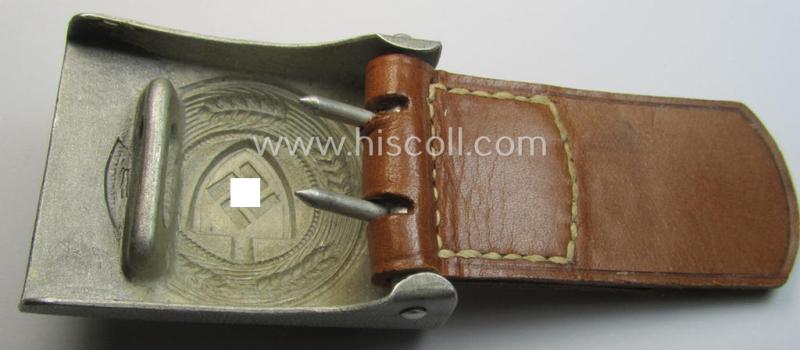 'Reichsarbeitsdienst'- (ie. RAD-) EM- (ie. NCO-) type belt-buckle being a maker- (ie. 'Paulmann & Crone'-) marked example which is dated: '1936' and that comes mounted onto its leather-based tab