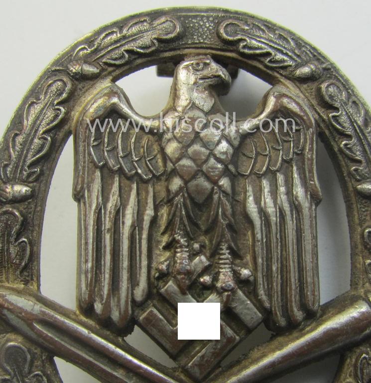 'Allgemeines Sturmabzeichen' being a non-maker-marked, so-called: 'copper-coated' & 'Buntmetall'-based so-called: 'flat-back'-pattern by a (by me) unidentified maker