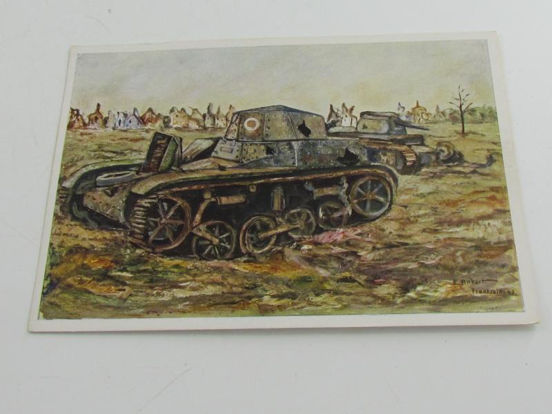 Postcard : Destroyed French Tank Renault AMR 33 VM