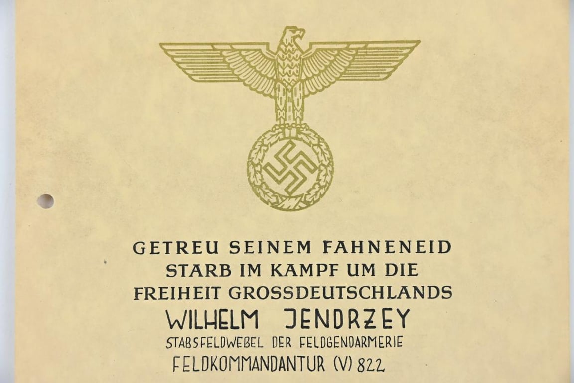 German WH Feldgendarmerie Certificate 'Heldentod'