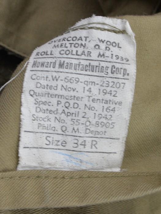 US WW2 Overcoat Wool Melton OD.