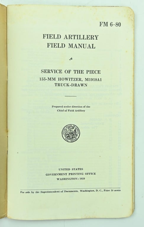 US WW2 Service Manual Field Artilery 155mm Howitzer