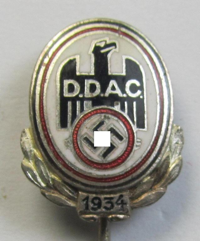 Attractive - and actually rarely seen! - silver-toned- and/or neatly enamelled, so-called: DDAC (ie. 'Der Deutsche Automobil Club') honorary-badge (or: 'Silberne Ehrennadel 1934') being a non-maker-marked example