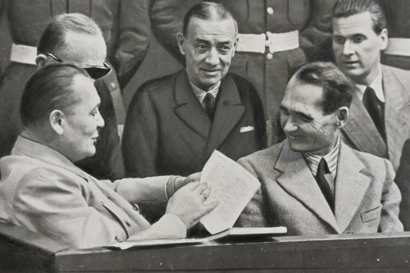 Allied Nuremberg War Trail Press Photo 'Göring & Hess'
