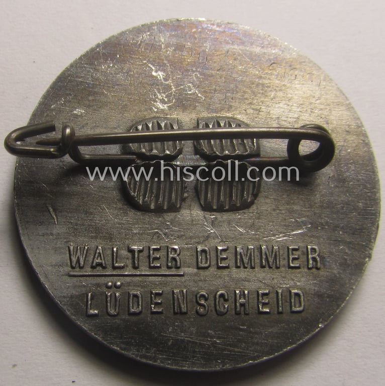 N.S.D.A.P.-related 'tinnie' (ie. 'Tagungs- o. Veranstaltungsabzeichen') being a neatly maker- (ie. 'Walter Demmer - Lüdenscheid'-) marked example showing the text: 'III. Erinnerungs-Treffen - Lippe - 15.1.1936'