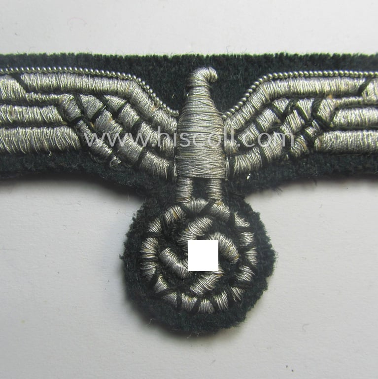 'Variant'-pattern, WH (Heeres) officers'-type, machine-embroidered breast-eagle (ie. 'Brustadler für Offiziere') as was executed in bright-silverish-coloured linnen ie. braid as was intended for usage on the various officers'-pattern tunics