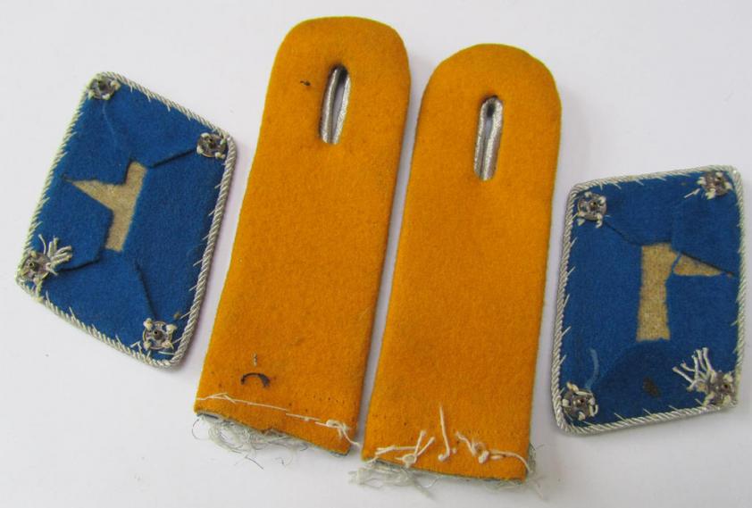 Attractive - and fully matching! - 4-pieced insignia-set comprising of a pair of WH (Luftwaffe) 'dual-piped', officers'-type shoulderboards and dito collar-tabs as was intended for usage by a: 'Leutnant der Res. eines Flieger- o. Fallschirm-Rgts....