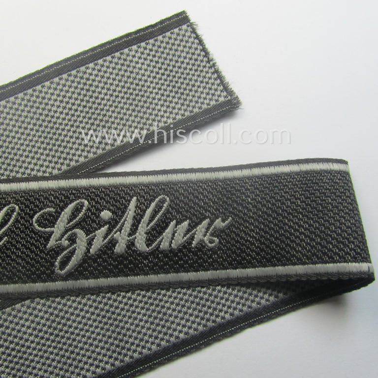 Waffen-SS 1943/44-pattern cuff-title (ie. 'Ärmelstreifen') as executed in typical 'BeVo'-weave-pattern as was intended for a member within the: 1. SS-Panzer-Division "Leibstandarte-SS Adolf Hitler"