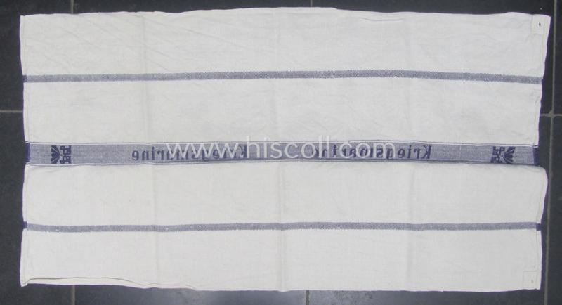 WH (Kriegsmarine) 'standard-type'- (ie. 'standard-issued'-) towel (ie. 'Handtuch') as was executed in 'roughly-styled' linnen-based cloth and bearing the interwoven text: 'Kriegsmarine'