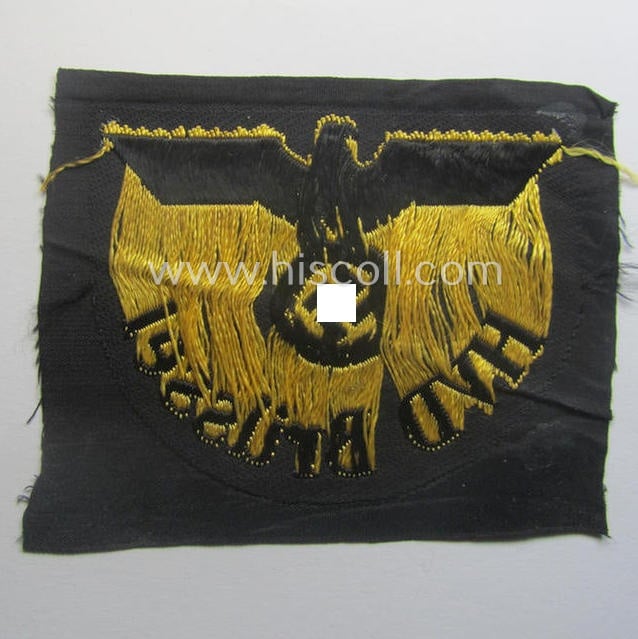 RB- ('Reichsbahn'-) related arm-eagle as executed in 'BeVo'-weave style as was intended for an official of the: 'Deutsche Reichsbahn' ie. the 'RBD Brüssel' (or: 'Reichsbahndirektion Brüssel')