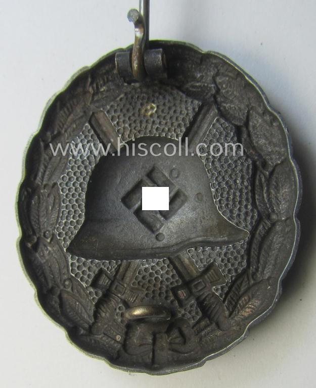 Luxuriously-styled, early-pattern black-class wound-badge (ie.: 'Verwundeten Abzeichen in Schwarz') being a detailed so-called: 'Spanish Civil-War'-version that comes in a moderately used- and/or worn, condition