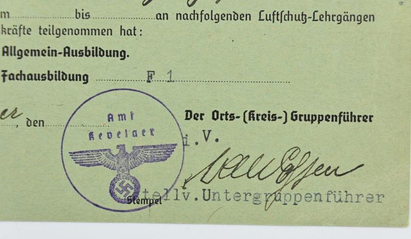 German Luftschutz Course Certificate