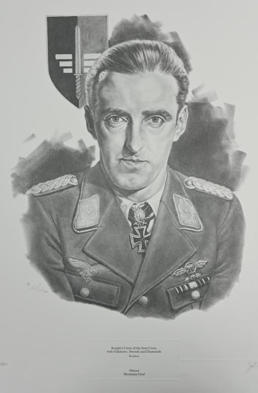 German Litho Print of LW Flight Ace 'Hermann Graf'