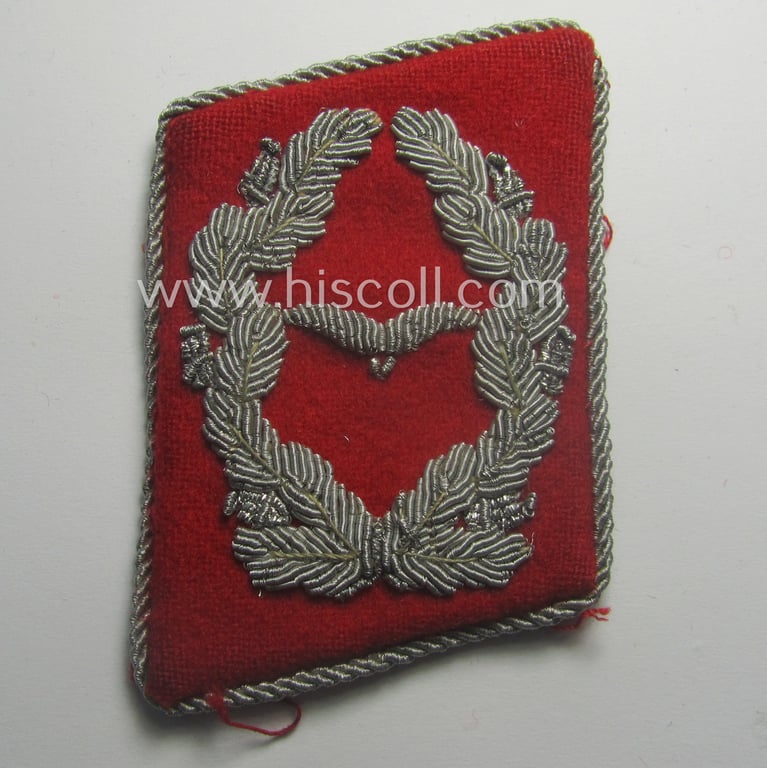 Pair of hand-embroidered WH (Luftwaffe) officers'-type collar-patches as executed in bright-red-coloured wool as was intended for usage by a: 'Major der Flak-Artillerie-Trpn.'