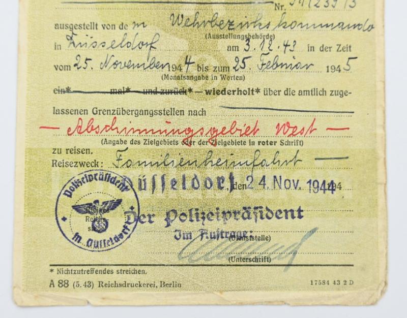 German Third Reich Travel Card 1944