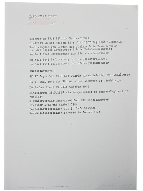 Signature of Waffen-SS KC Recipient 'Karl-Heinz Lichte'
