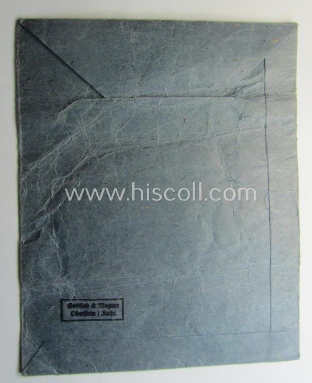 'Zellstoff'-based medal-pouch entitled: 'Infanterie-Sturmabzeichen' (or: silver- ie. bronze-class infantry assault-badge ie. IAB) as executed in typical: 'Zellstoff'-based paper as was intended to store an IAB by the maker: 'Gottlieb & Wagner...