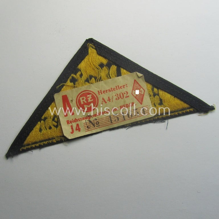 'HJ' ('Hitlerjugend') district-triangle (ie. 'Gebietsdreieck') entitled: 'West Ruhr-Niederrhein' (being a 'virtually mint- ie. unissued'-) example that still retains its period 'RzM'-etiket)